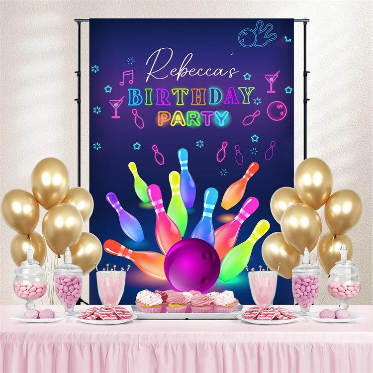 Custom Happy Birthday Backdrop Neon Bowling Party Fun Backdrop UK LXX4-12