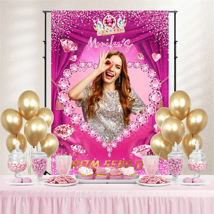 Prom Backdrops Pink Diamond Crown Graduation Party Backdrop UK LXX4-139