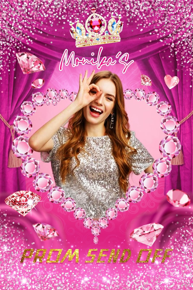 Prom Backdrops Pink Diamond Crown Graduation Party Backdrop UK LXX4-139