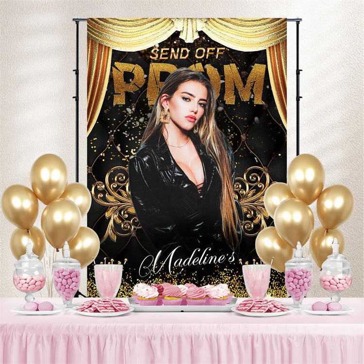 Prom Backdrops Golden Curtain Glam Graduation Party Backdrop UK LXX4-145