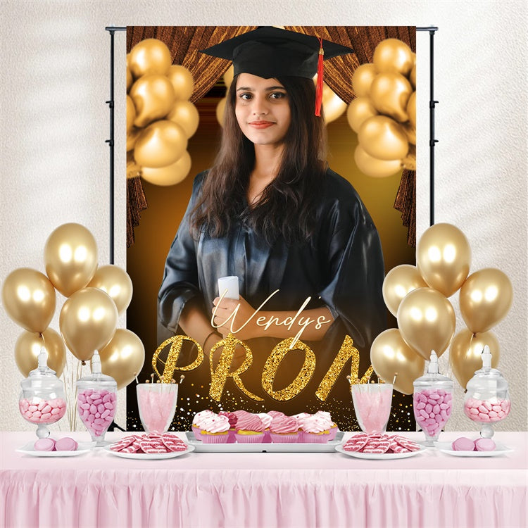 Prom 2025 Backdrop Luxe Gold Balloons Graduation Party Backdrop UK LXX4-146