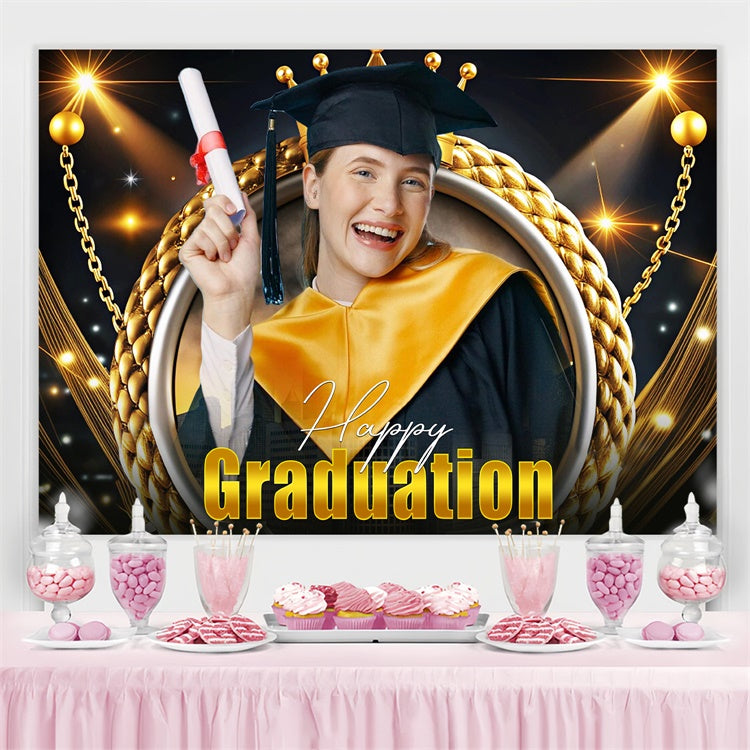 Custom Graduation Backdrop Royal Gold Chains Graduation Party Backdrop UK LXX4-148