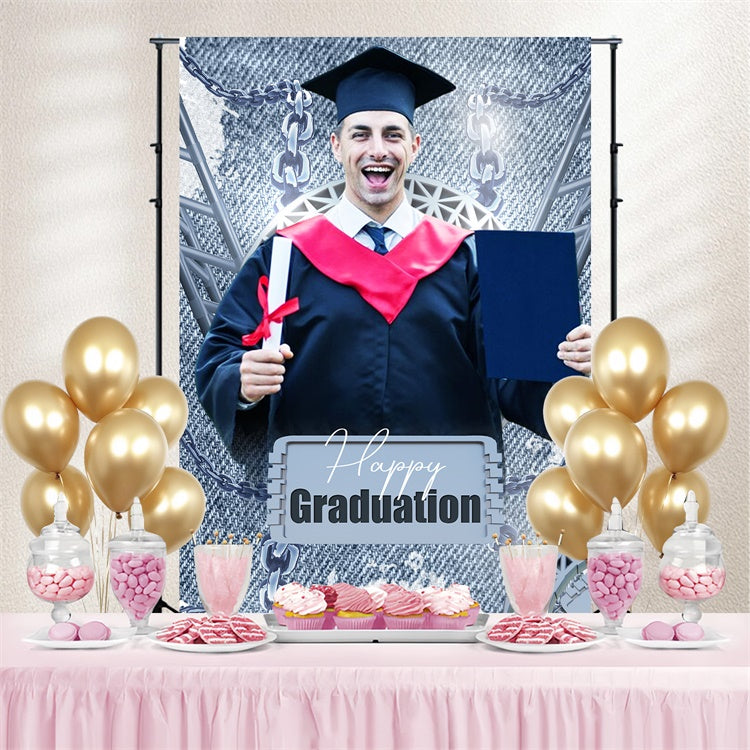 Graduated Backdrop Silver Chains Custom Graduation Party Backdrop UK LXX4-149