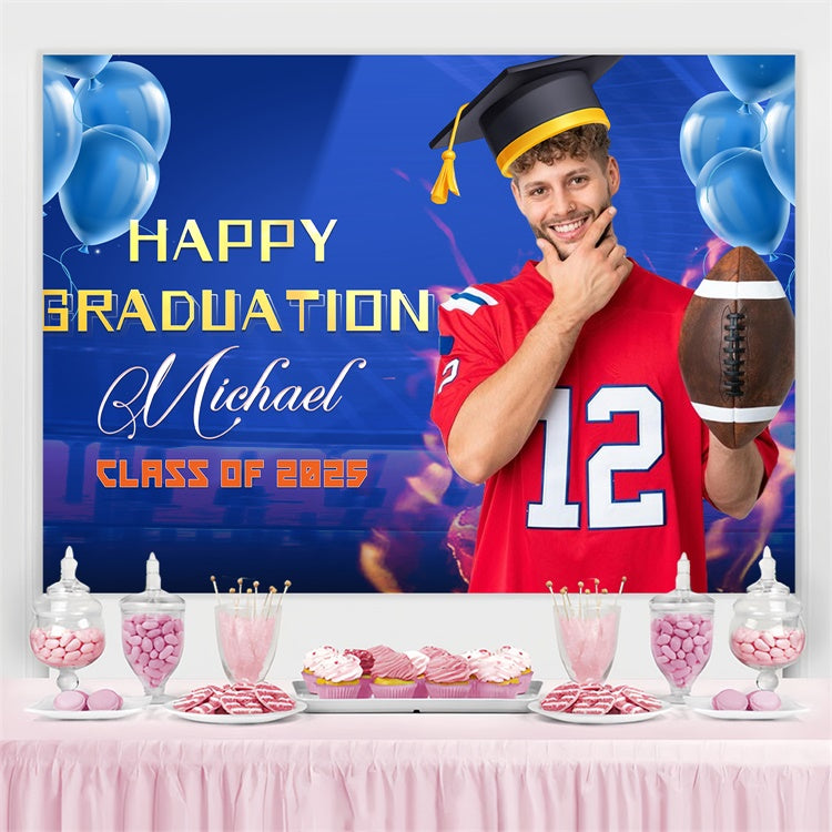 Personalized Graduation Backdrop Blue Balloons Graduation Party Backdrop UK LXX4-151