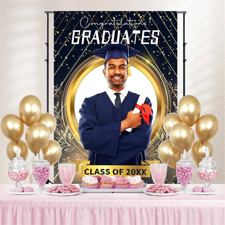 Personalized Graduation Backdrop Golden Frame Graduation Party Backdrop UK LXX4-156