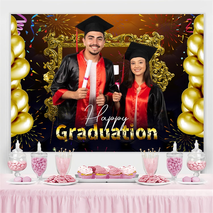 Custom Graduation Backdrop Fireworks Balloon Graduation Party Backdrop UK LXX4-158