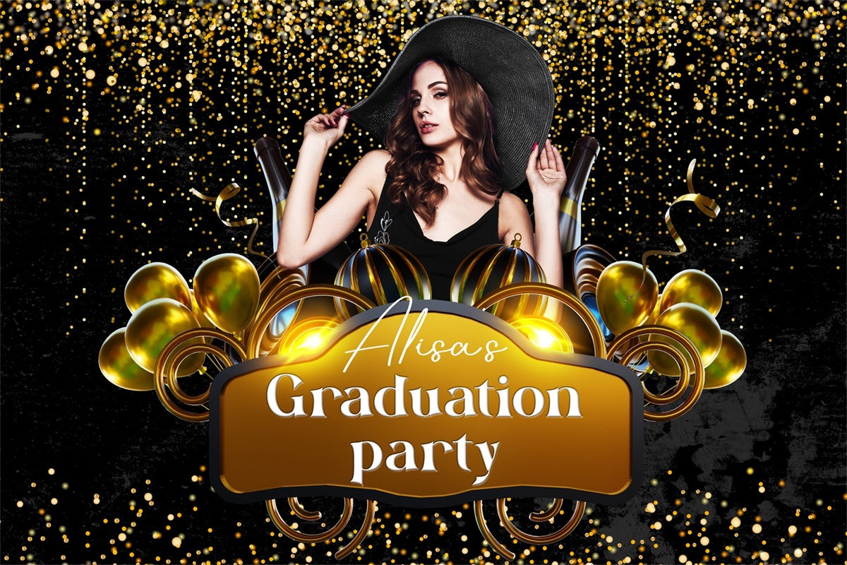 Custom Graduation Backdrop Glowing Gold Balloon Graduation Party Backdrop UK LXX4-162