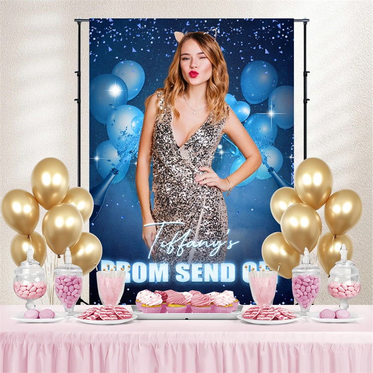 Prom Backdrops Elegant Blue Confetti Graduation Party Backdrop UK LXX4-172