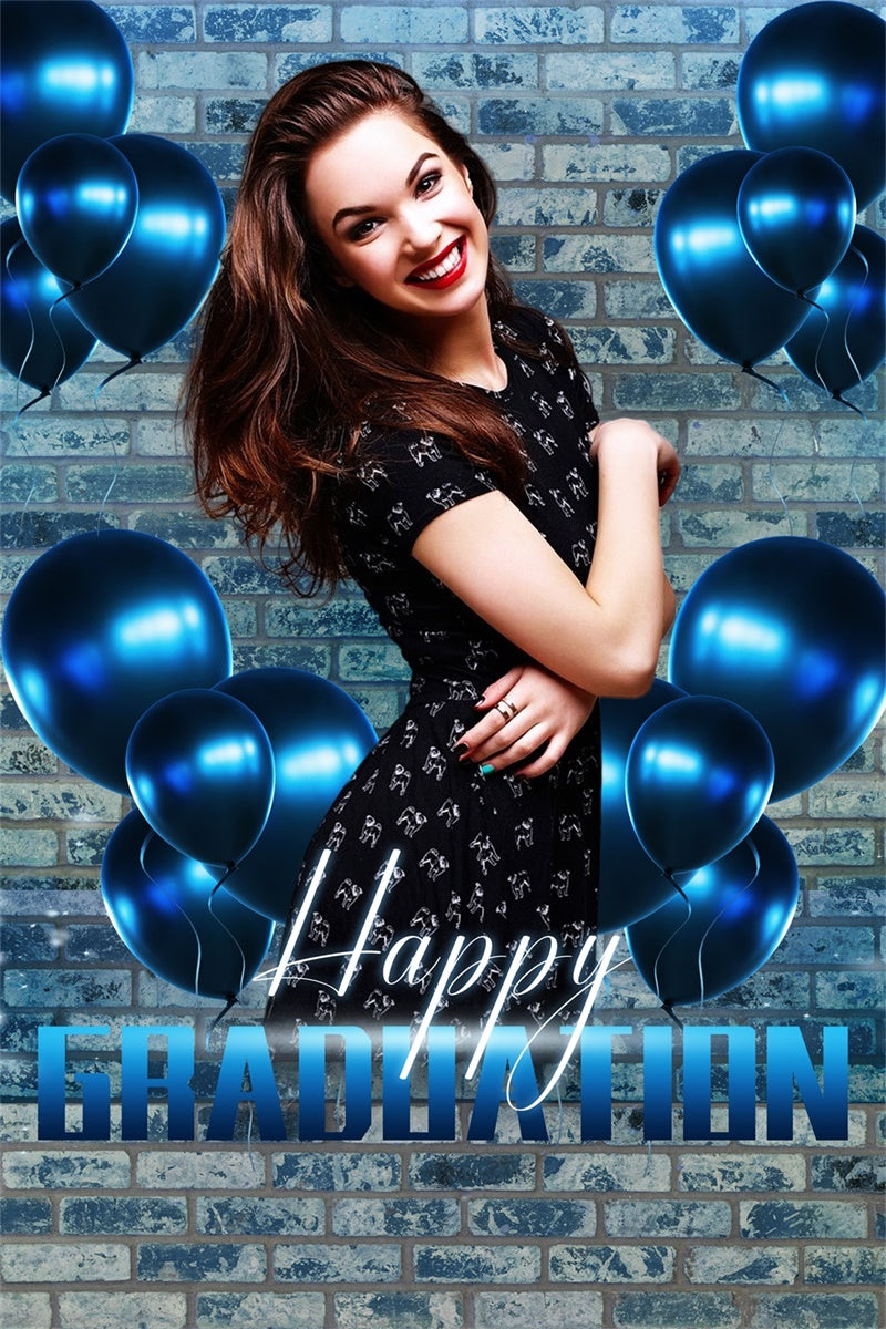 Customized Graduation Backdrop Blue Brick Wall Graduation Party Backdrop UK LXX4-173