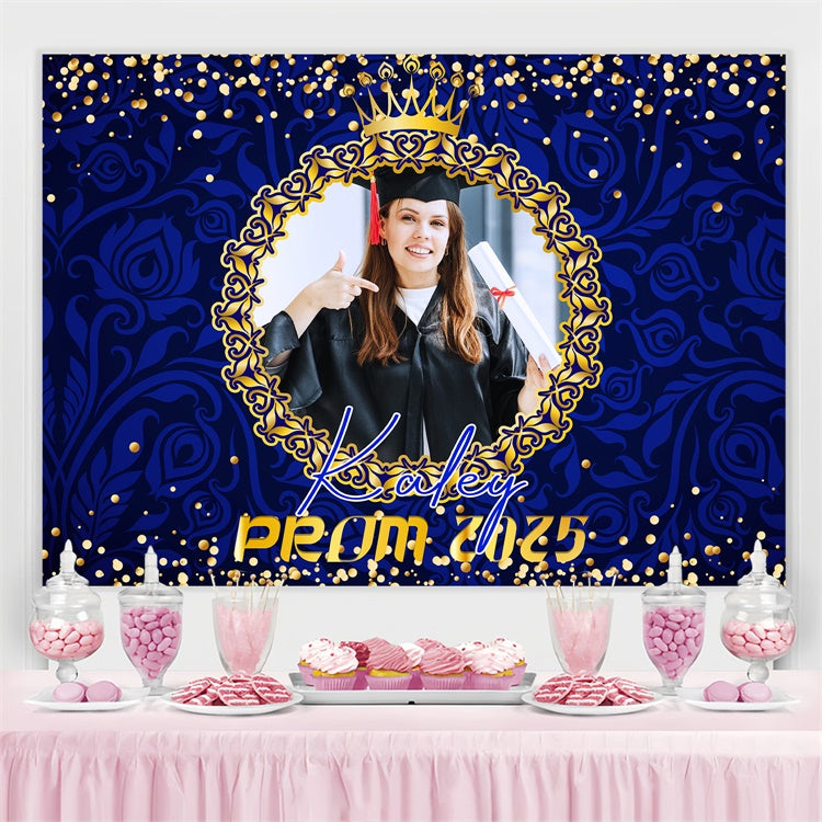 Prom 2025 Backdrop Opulent Blue Gold Graduation Party Backdrop UK LXX4-180