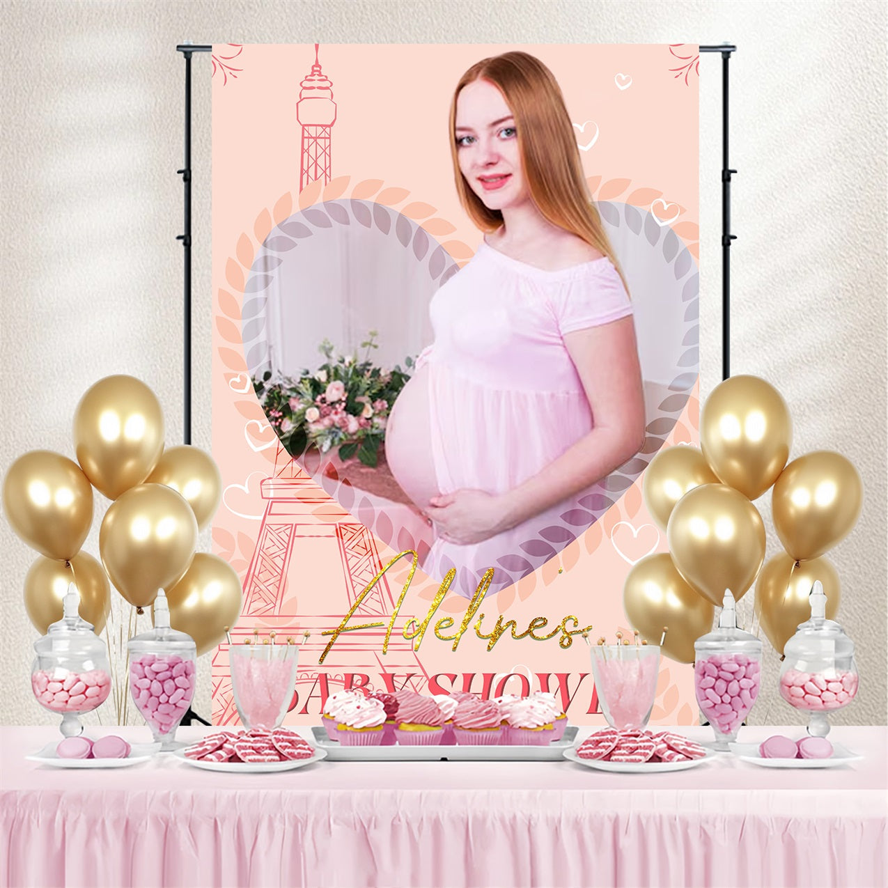 Baby Shower Photo Backdrop Heart Eiffel Tower Personalized Backdrop UK LXX4-190