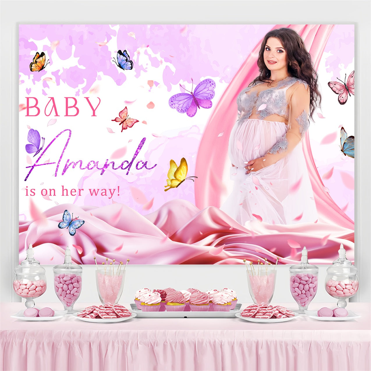 Girl Baby Shower Backdrop Butterfly Garden Arrival Personalized Backdrop UK LXX4-208
