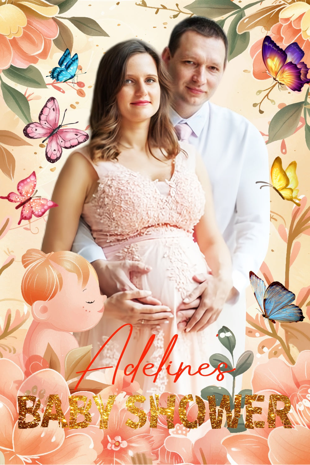 Baby Shower Backdrops Girl Glow Butterfly Flowers Personalised Backdrop UK LXX4-210