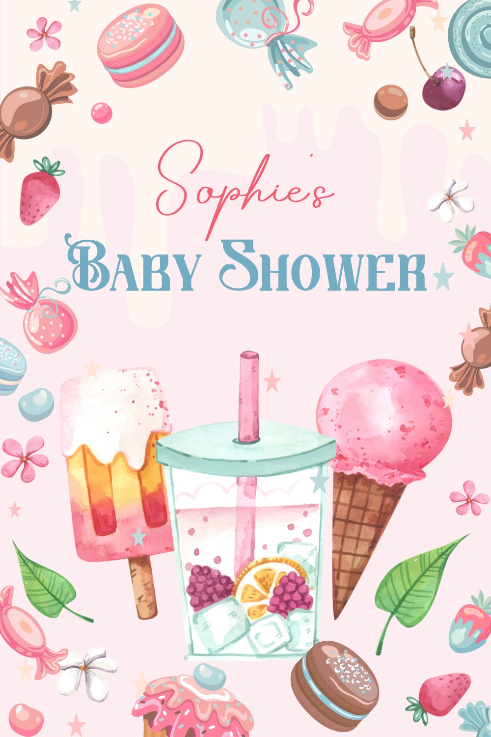 Baby Shower Photo Backdrop Ice Cream Bash Personalised Backdrop UK LXX4-217