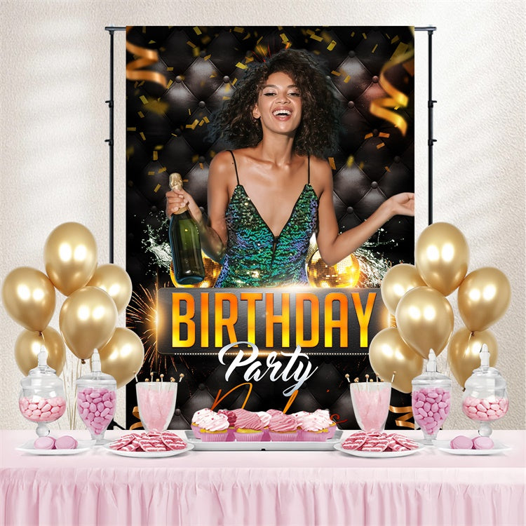 Custom Birthday Backdrops Champagne Fireworks Glitter Backdrop UK LXX4-3