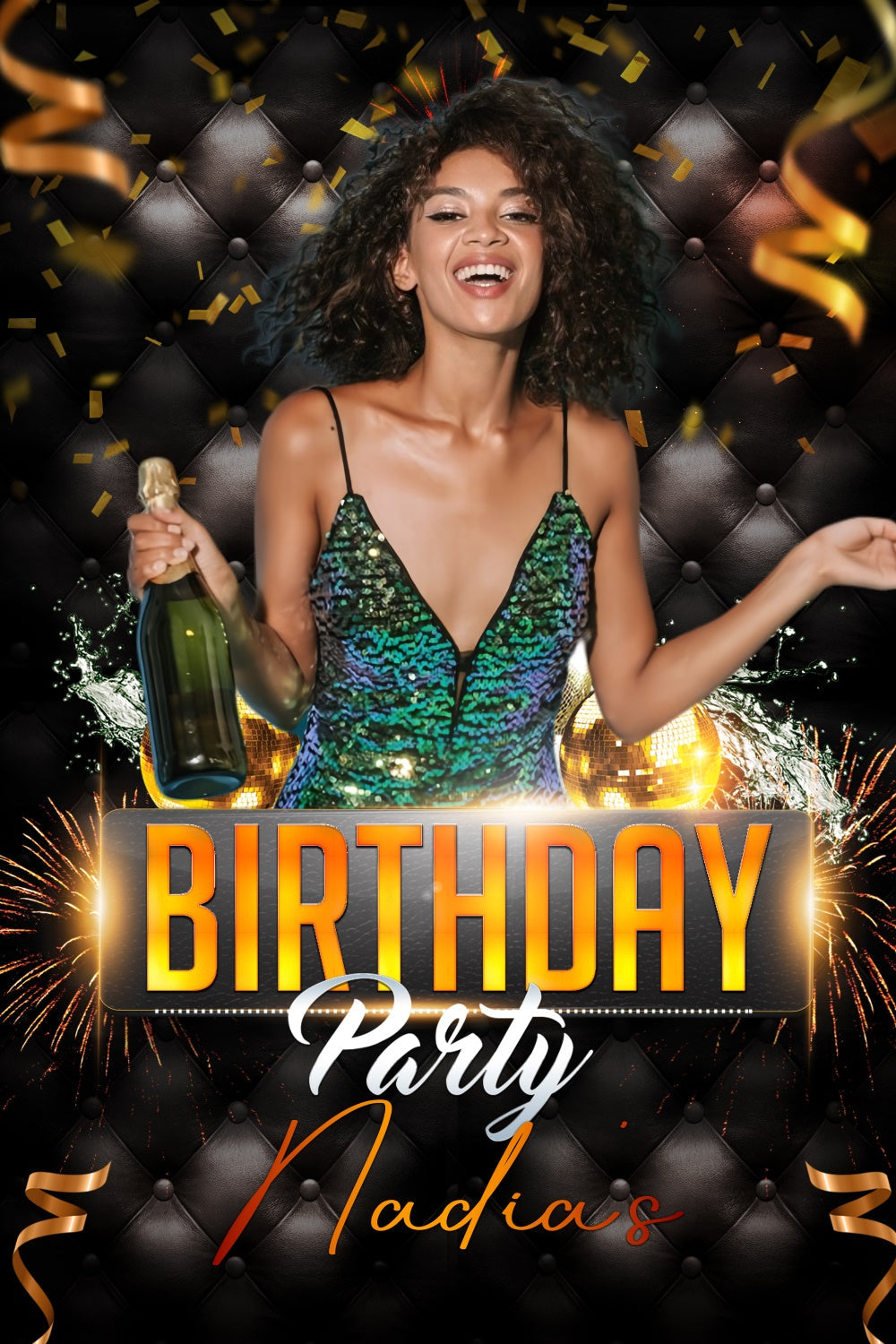 Custom Birthday Backdrops Champagne Fireworks Glitter Backdrop UK LXX4-3