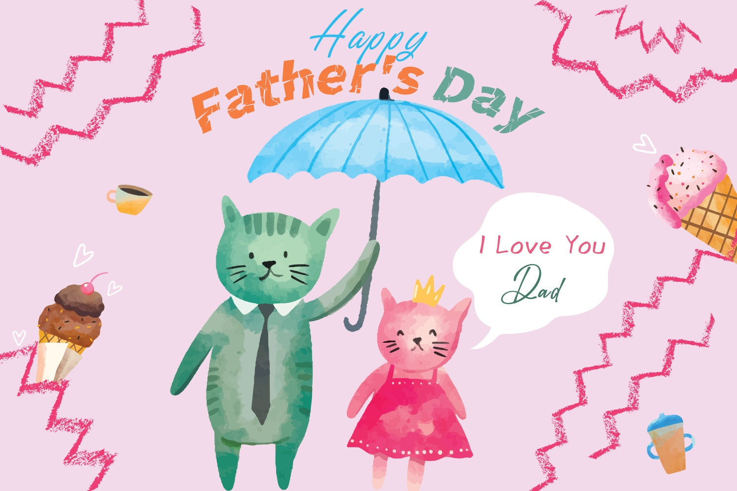 Father's Day Backdrop Cartoon Cat Umbrella Custom Backdrop UK LXX4-57