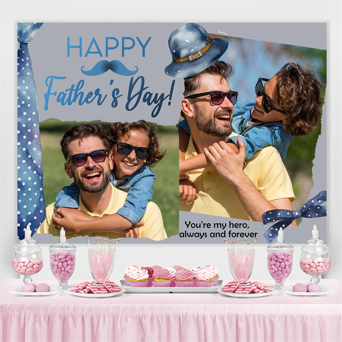 Father's Day Backdrop Design Hat Hero Quote Custom Backdrop UK LXX4-76