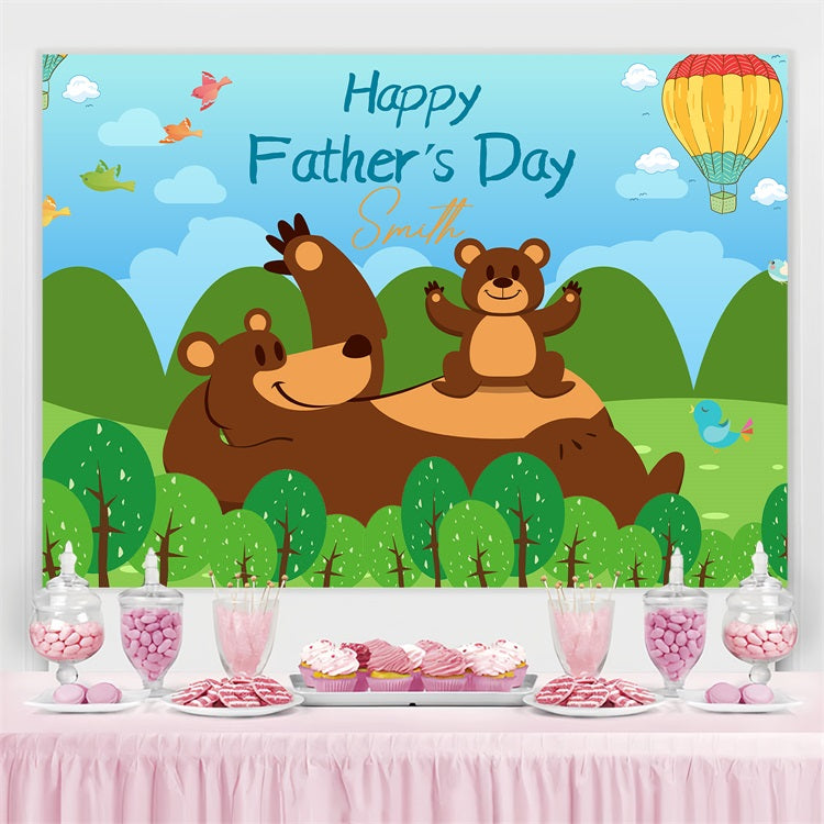 Father's Day Backdrop Ideas Cartoon Bear Forest Personalised Backdrop UK LXX5-1