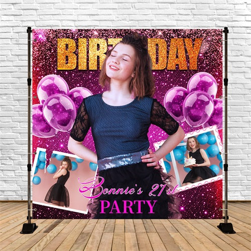 21st Birthday Backdrop Purple Sparkle Balloons Customized Backdrop UK LXX5-105