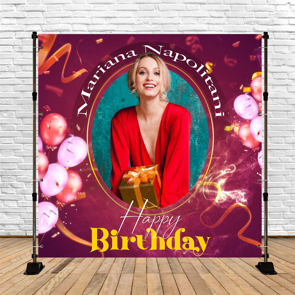 50th Birthday Backdrops Red Sparkle Balloon Personalised Backdrop UK LXX5-135