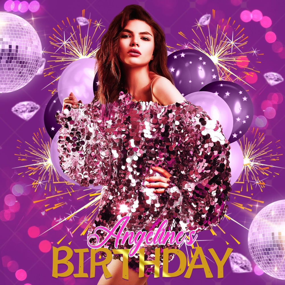 Personalized Birthday Backdrops Disco Ballloon Purple Backdrop UK LXX5-137