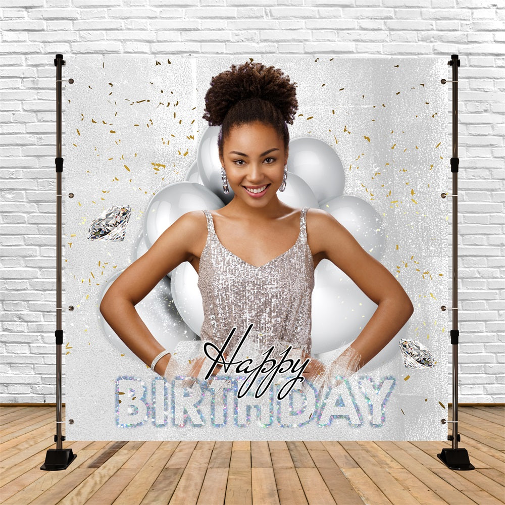 Birthday Photoshoot Backdrop Sparkling Silver Celebration Customized Backdrop UK LXX5-151