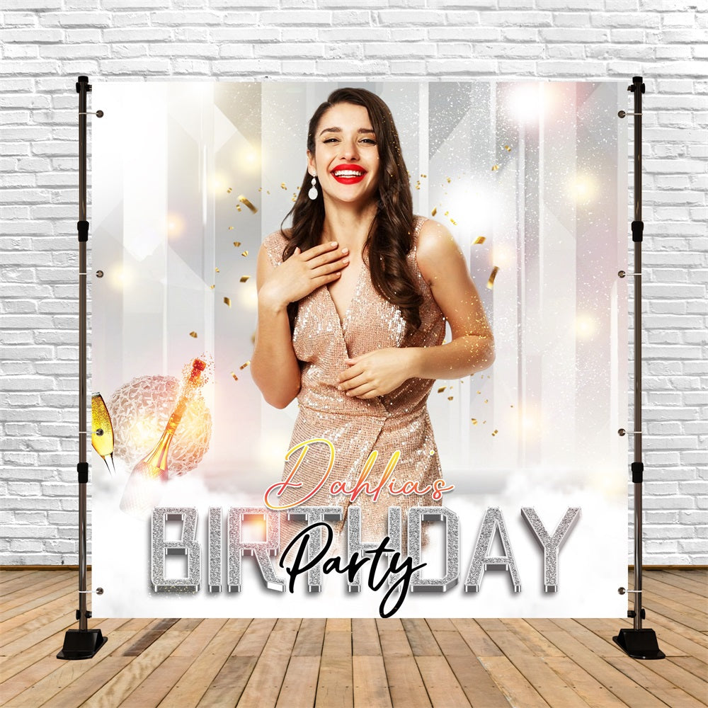Backdrop For Birthday Sparkle Champagne Toast Personalised Backdrop UK LXX5-152
