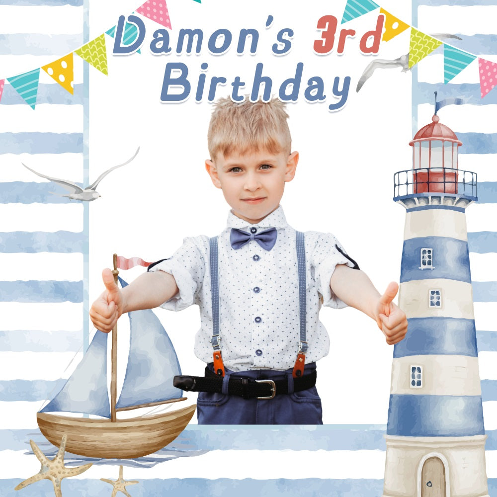 Customized Birthday Backdrop Sailboat Lighthouse 3rd Backdrop UK LXX5-153