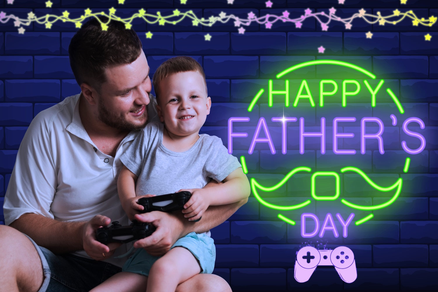 Father's Day Backdrops Blue Brick Wall Neon Personalized Backdrop UK LXX5-18