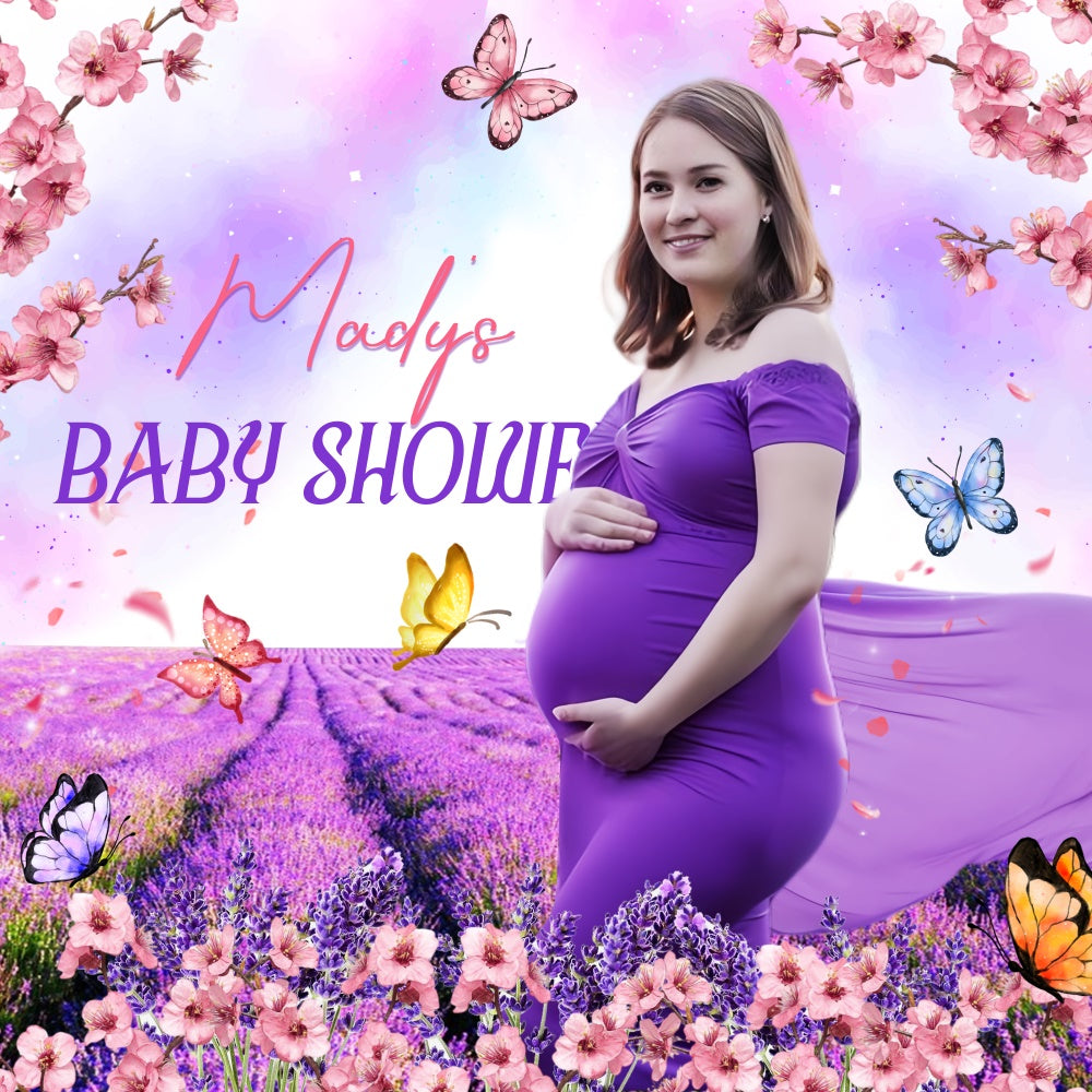 Baby Shower Backdrops Purple Bloom Butterfly Custom Backdrop UK LXX5-241