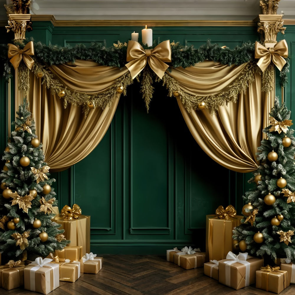 Bow Backdrops Emerald Gold Festive Curtain Victorian Christmas Backdrop UK LXX510-111