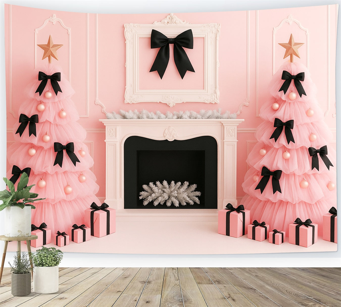 Pink Bow Backdrop Pink Bow Christmas Elegance Victorian Backdrops UK LXX510-114