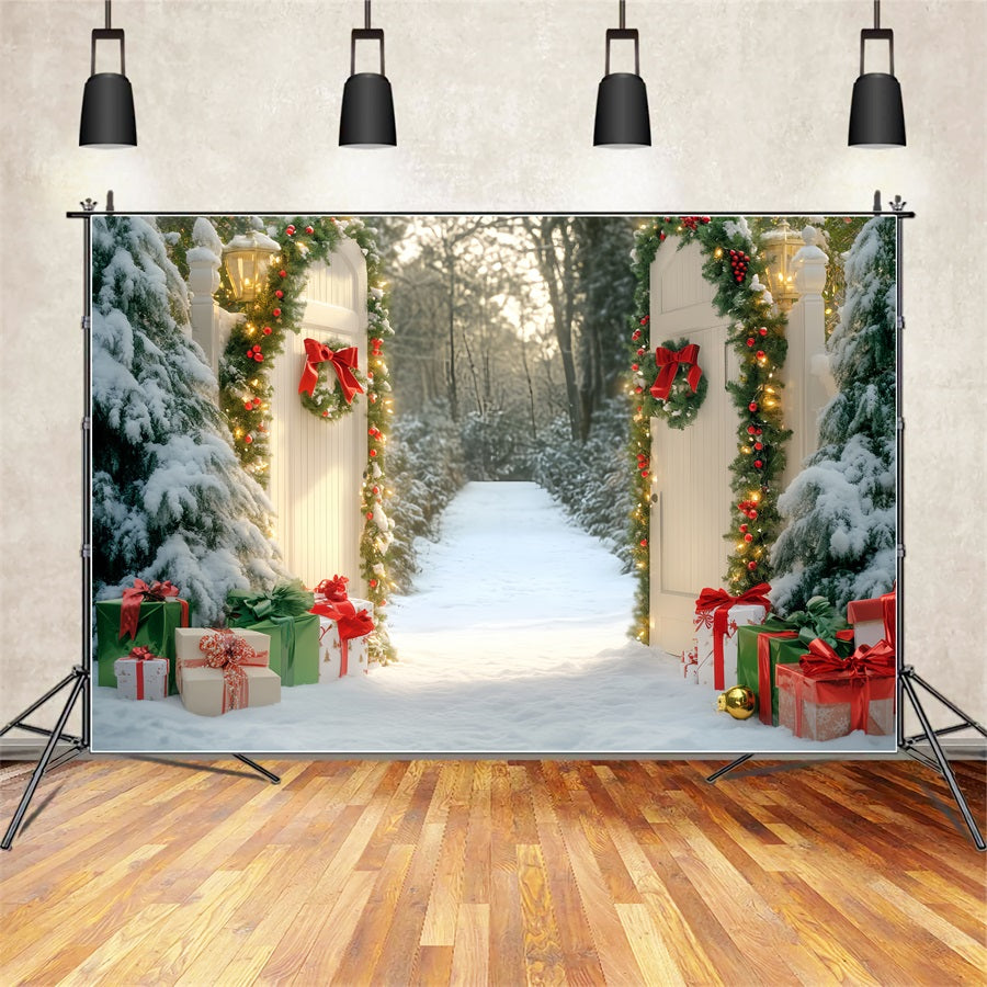 Bow Backdrop Snowy Gate Forest Pathway Christmas Backdrop UK LXX510-152