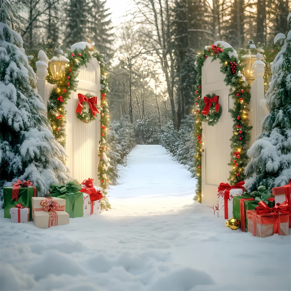 Bow Backdrop Snowy Gate Forest Pathway Christmas Backdrop UK LXX510-152