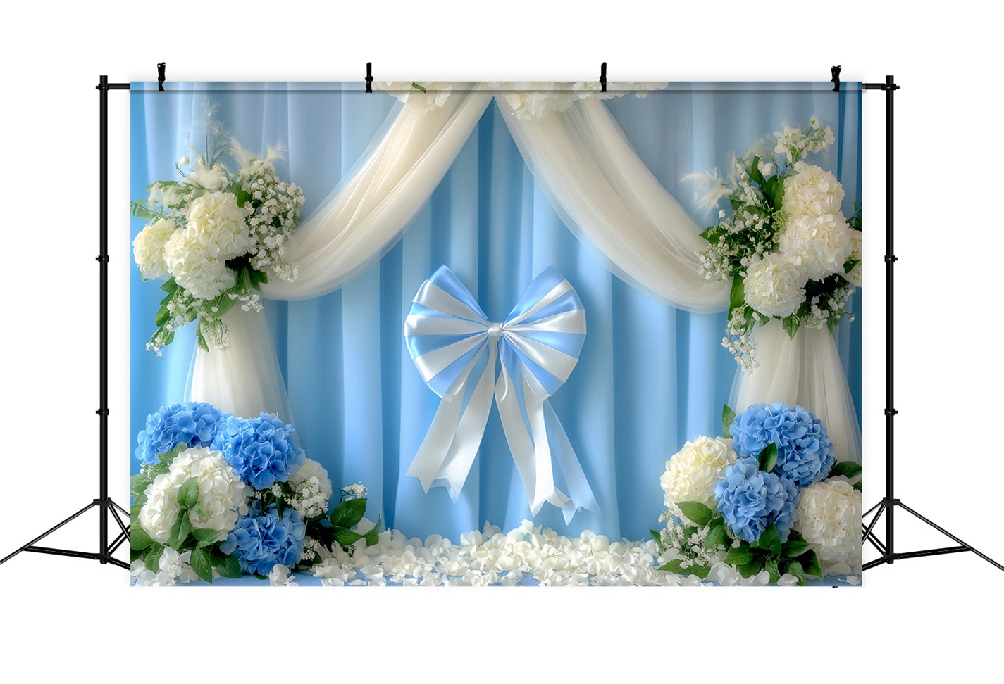Bow Backdrop White Blue Ribbon Garden Floral Backdrop UK LXX510-154