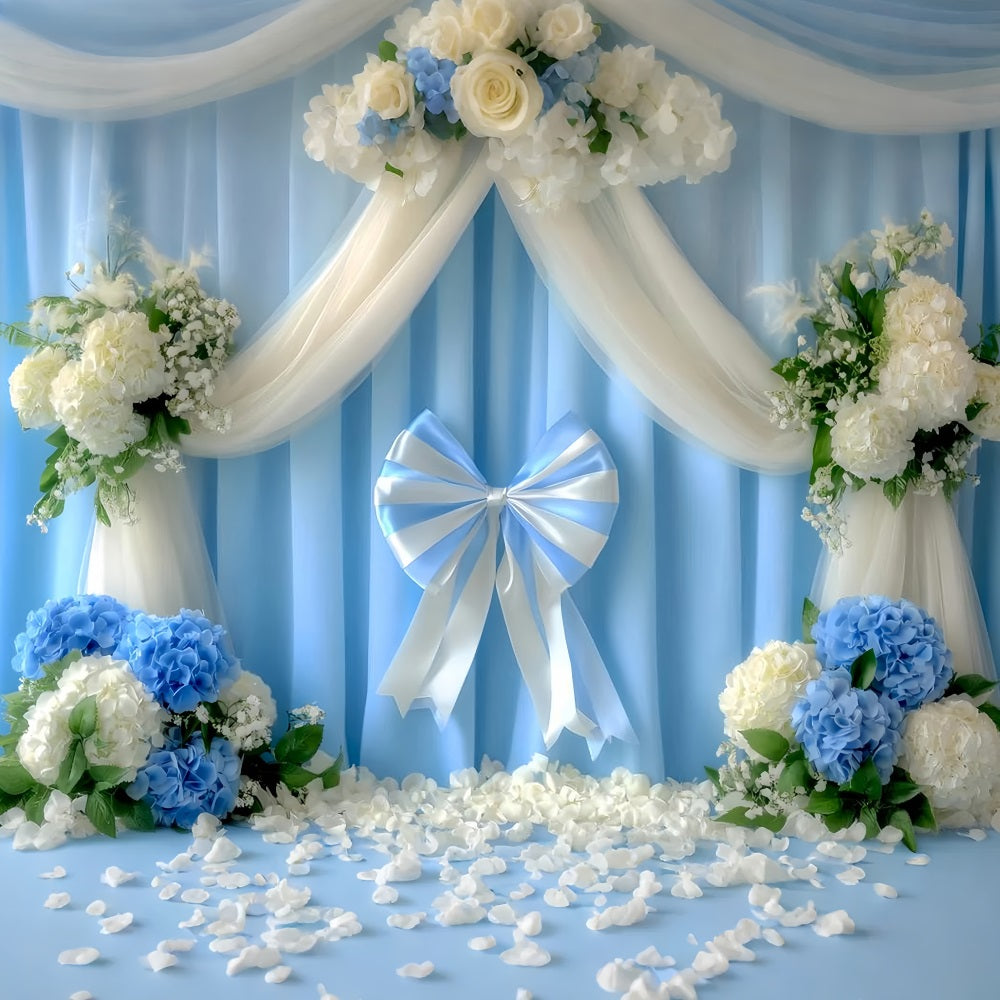 Bow Backdrop White Blue Ribbon Garden Floral Backdrop UK LXX510-154
