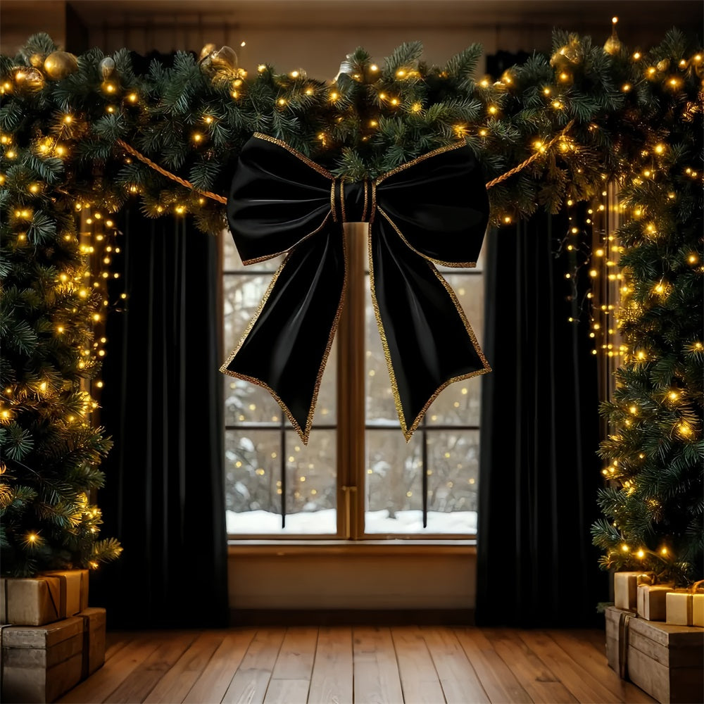 Large Bow Backdrop Black Ribbon Glow Window Christmas Backdrop UK LXX510-155