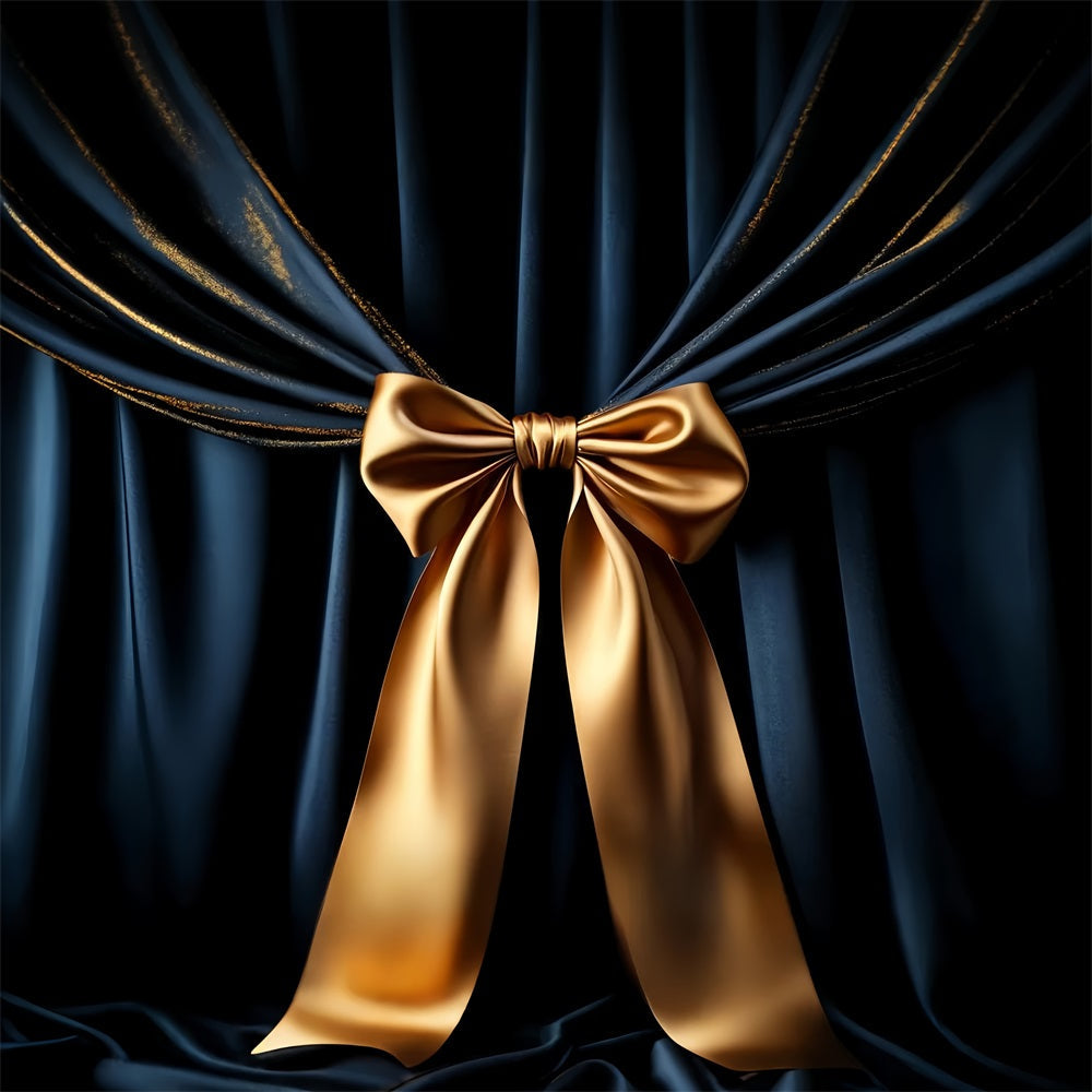 Large Bow Backdrop Navy Drapes Golden Accent Holiday Backdrop UK LXX510-158