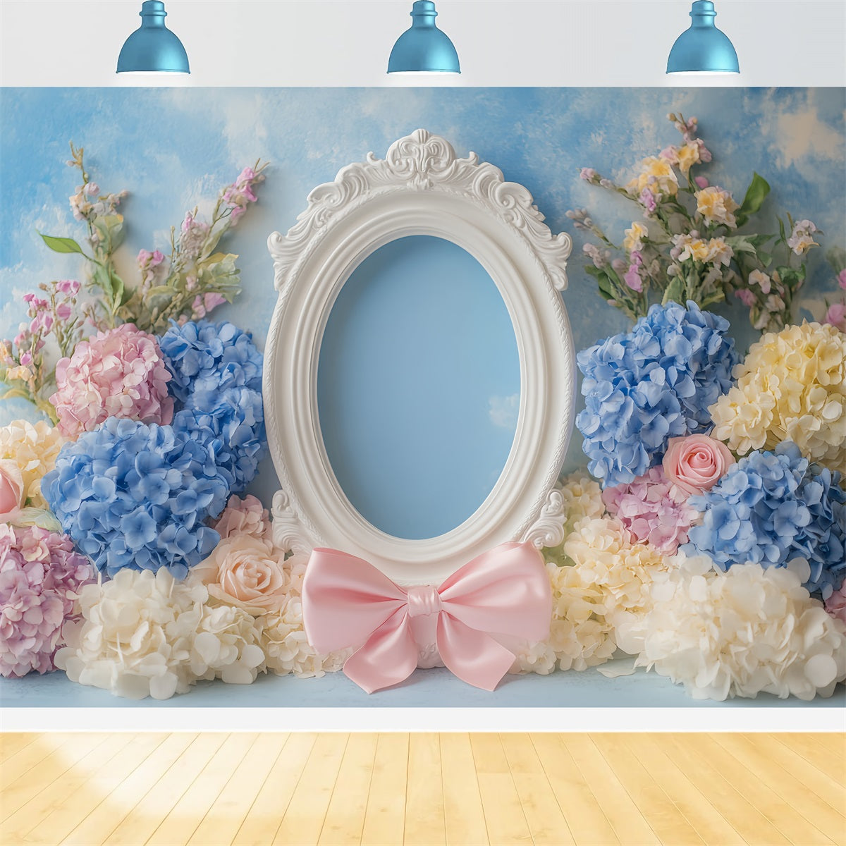 Pink Bow Backdrop Pastel Floral Sky Frame Flower Backdrop UK LXX510-160