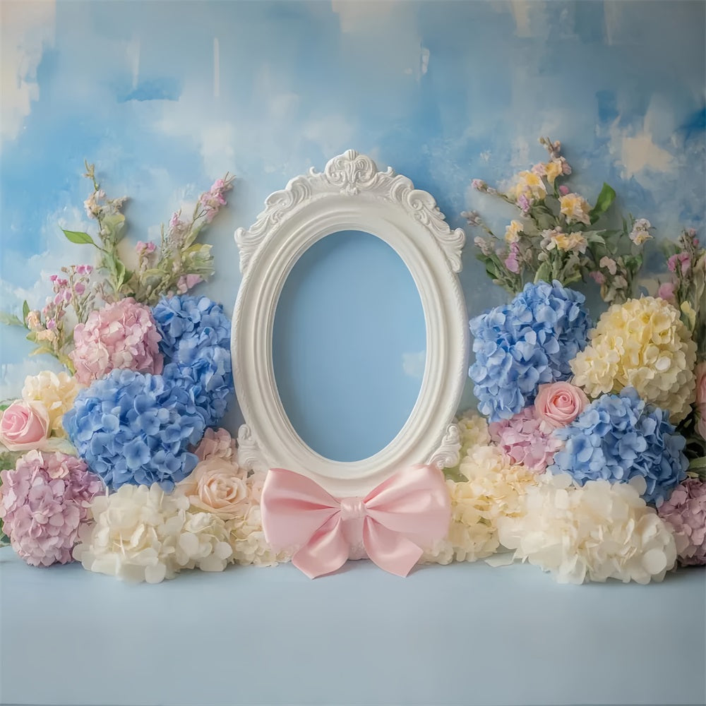 Pink Bow Backdrop Pastel Floral Sky Frame Flower Backdrop UK LXX510-160