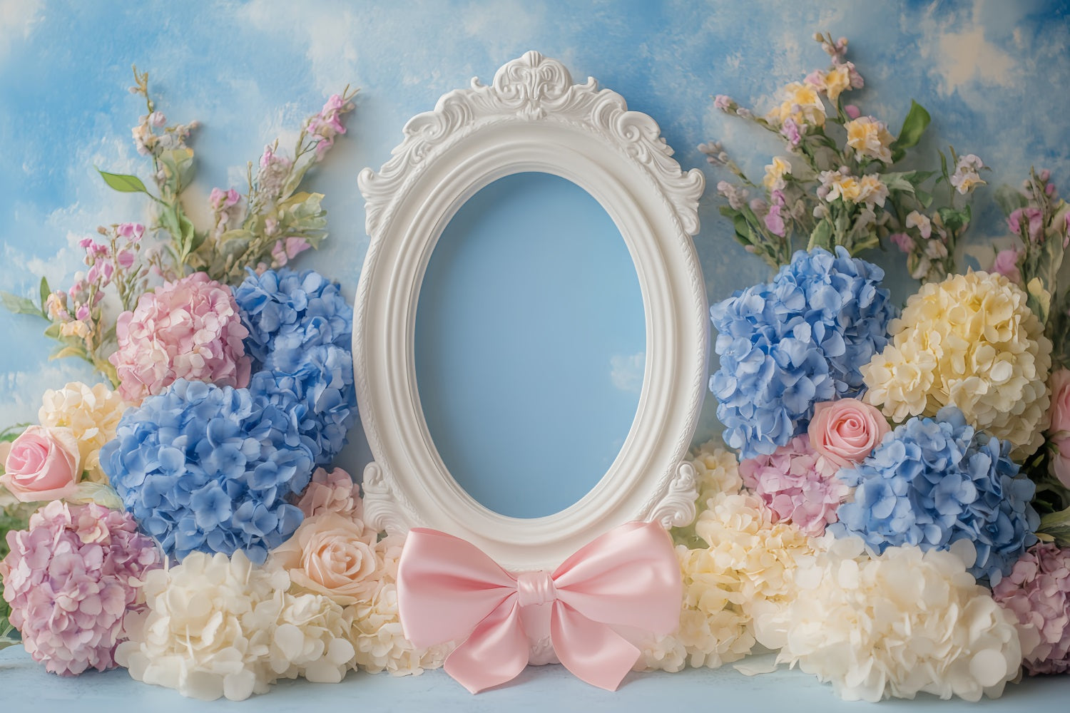 Pink Bow Backdrop Pastel Floral Sky Frame Flower Backdrop UK LXX510-160