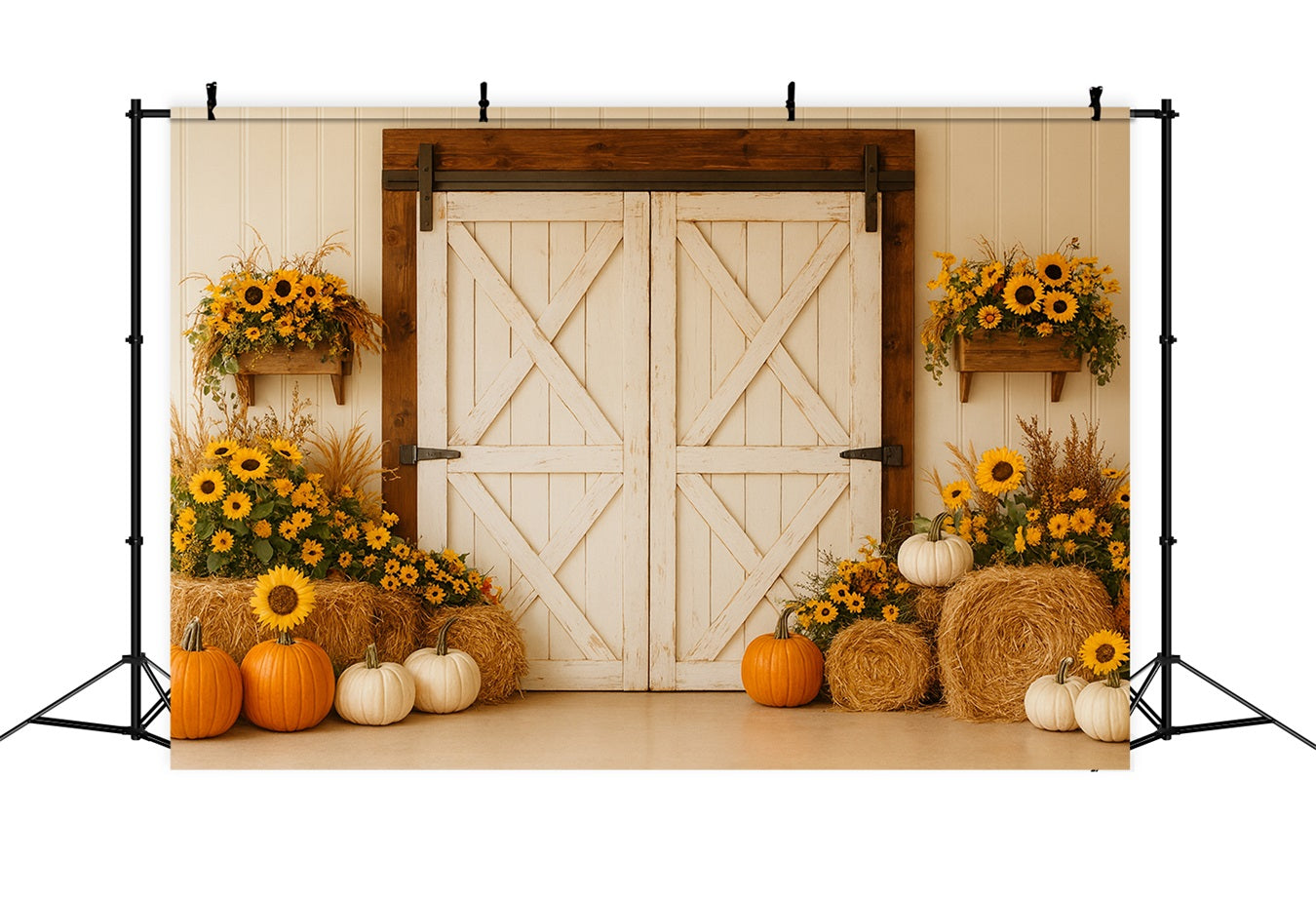 Pumpkin Backdrop Rustic Barn Sunflower Harvest Thanksgiving Backdrop UK LXX510-18