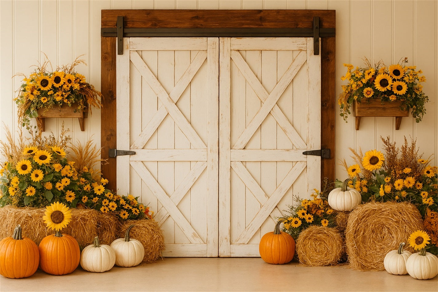 Pumpkin Backdrop Rustic Barn Sunflower Harvest Thanksgiving Backdrop UK LXX510-18
