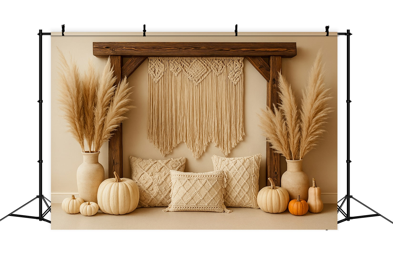 Pumpkin Photo Backdrop Boho Pampas Cozy Corner Thanksgiving Backdrop UK LXX510-24