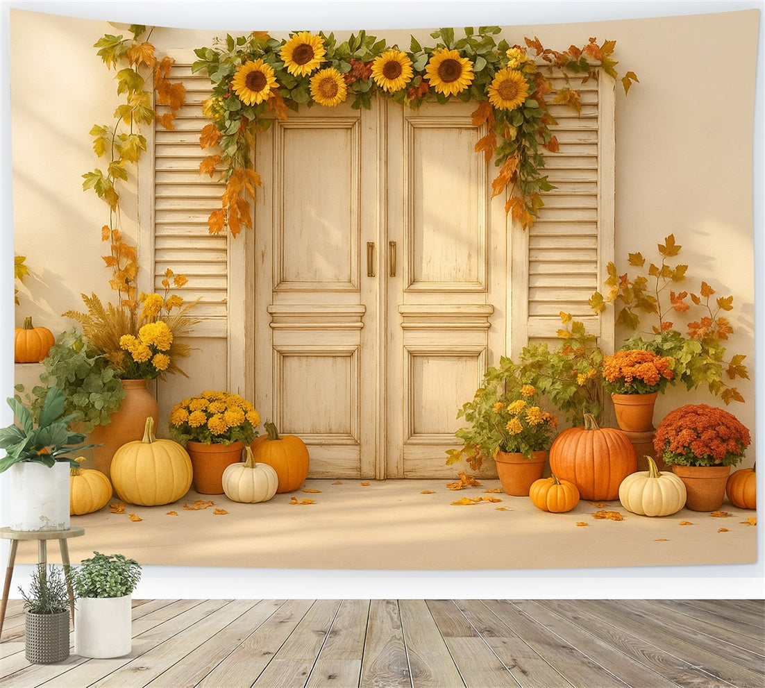 Pumpkin Photo Backdrop Sunflower Door Harvest Delight Thanksgiving Backdrops UK LXX510-26