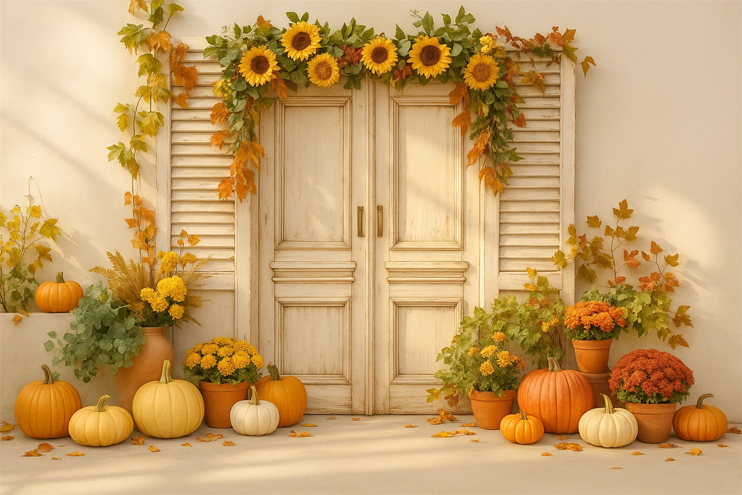 Pumpkin Photo Backdrop Sunflower Door Harvest Delight Thanksgiving Backdrops UK LXX510-26