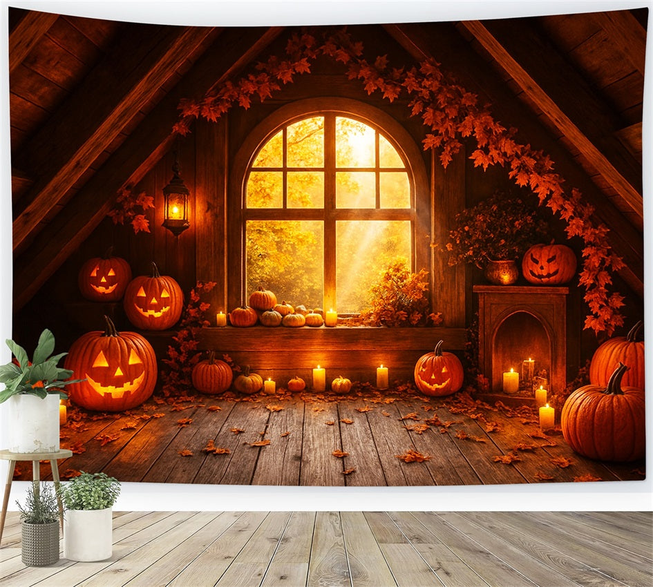 Farm Backdrop Cozy Attic Pumpkin Glow Happy Thanksgiving Backdrop UK LXX510-29