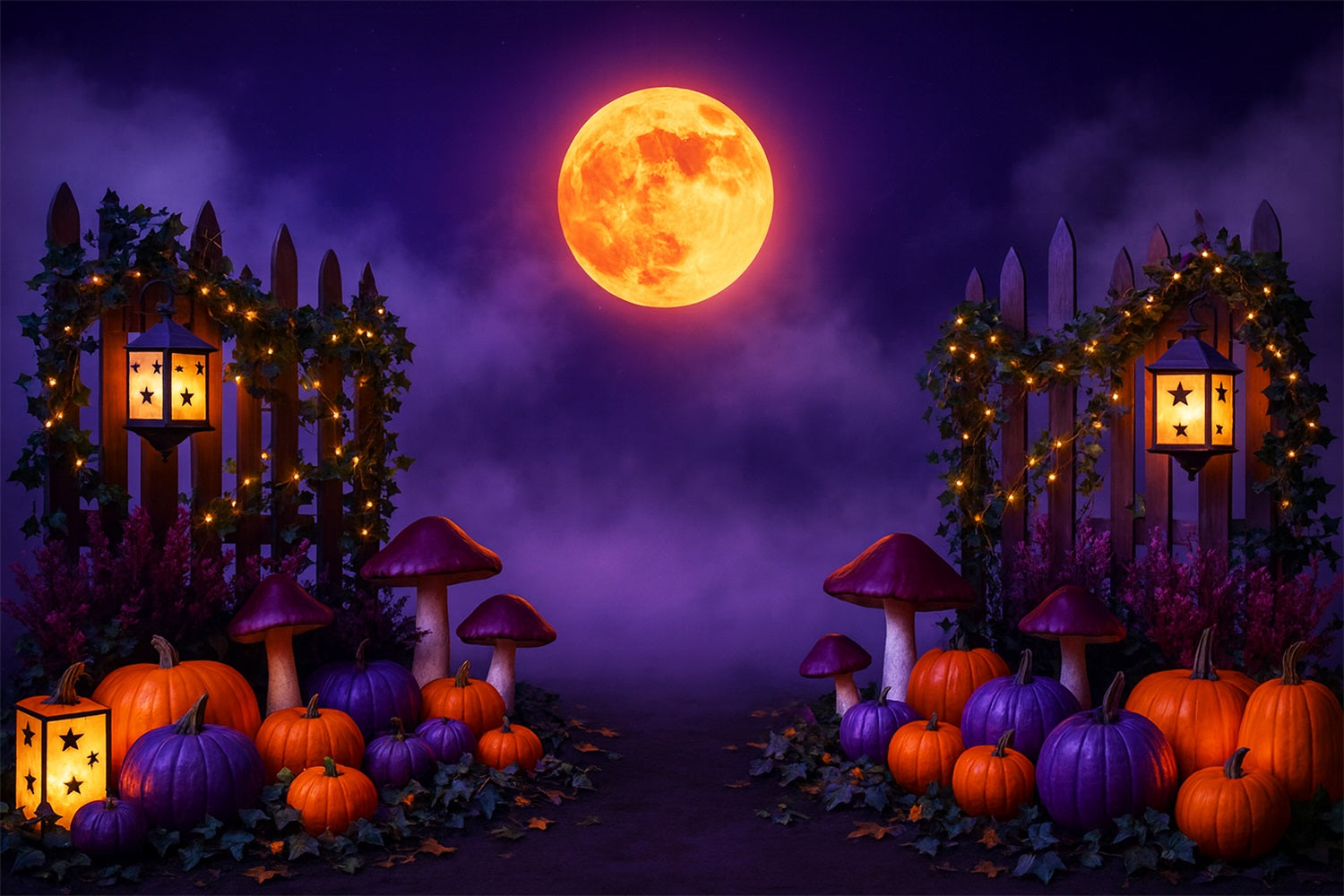 Pumpkin Backdrop Purple Moon Pumpkin Path Thanksgiving Backdrop UK LXX510-30