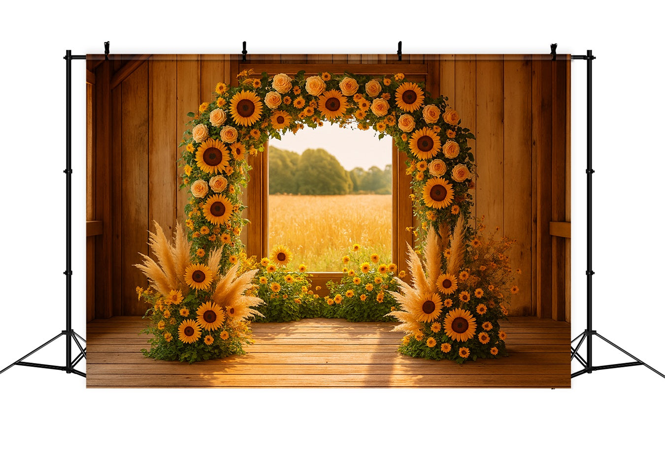 Fall Backdrop Sunflower Arch Rustic Barn Thanksgiving Backdrop Ideas UK LXX510-33